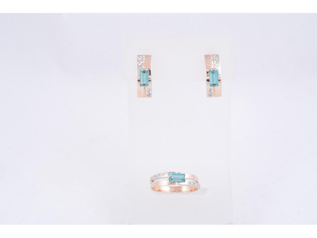 Гарнітур. Каблучка і сережки &quot;Прямокутник&quot; із зеленим кварцом