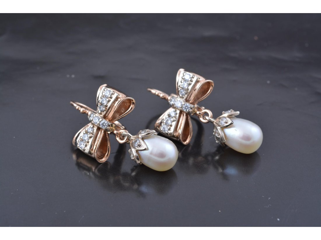 Сережки "Бантики з перлами"