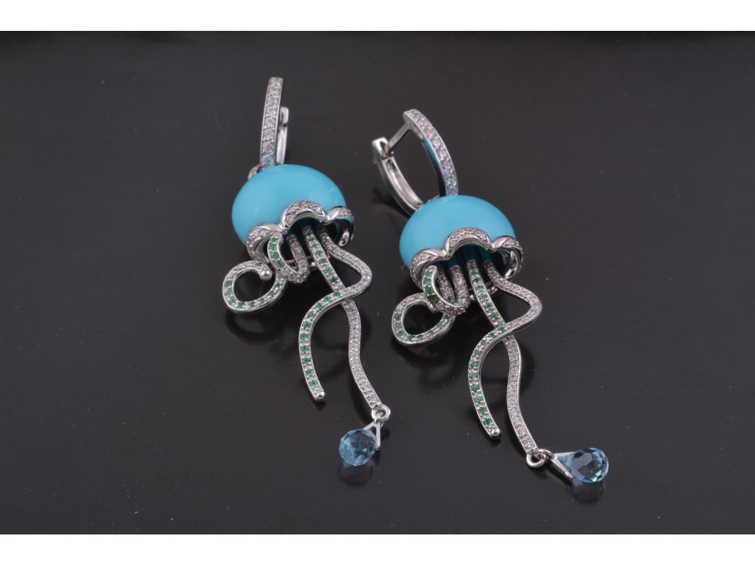 Сережки восьминоги у стилі Chantecler, біле золото