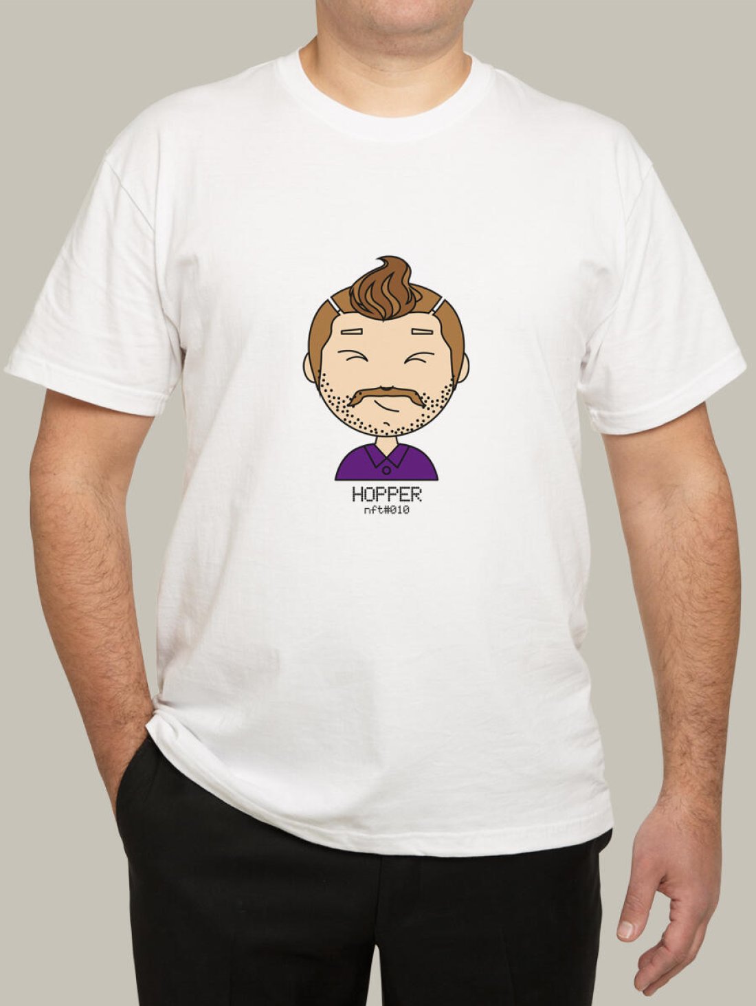 Чоловіча футболка, біла з принтом аватара Hopper 010
