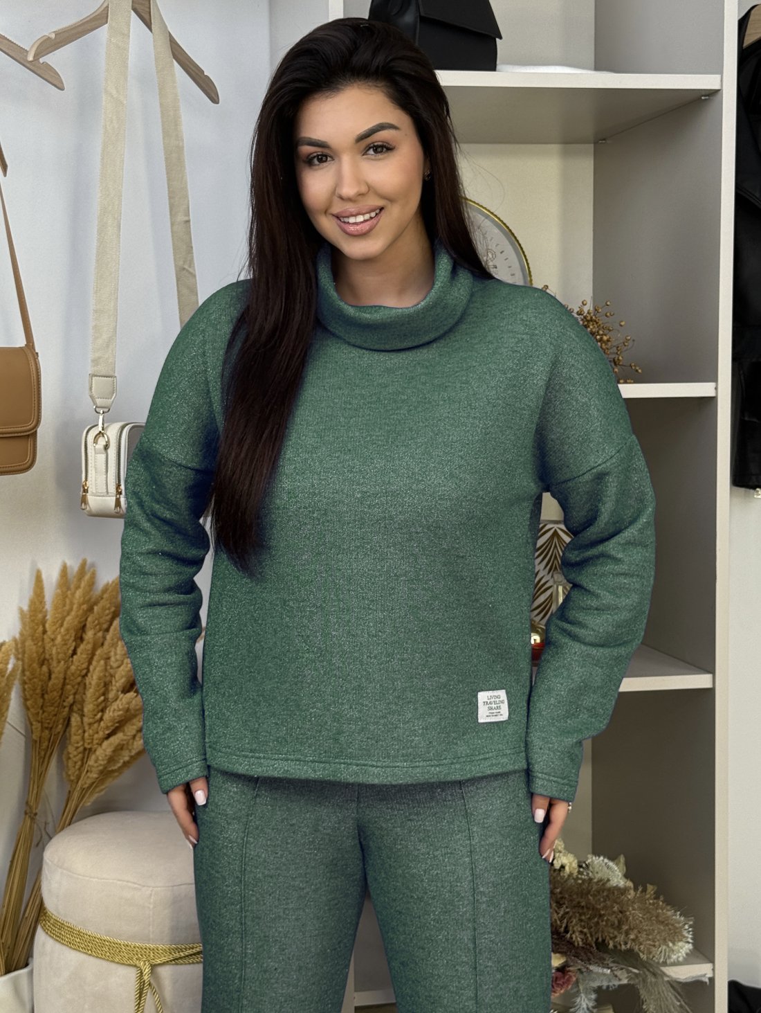 Жіночий костюм із бавовняної тринитки з люрексовою ниткою INNOE 210366-5 Зелений - Innoe