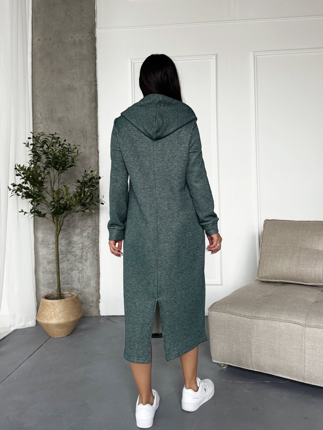 Тепле жіноче плаття-худі з турецької тринитки люрексом і начосом INNOE 270587-1Зелений