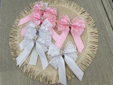 Бантики на затиску. білі рожеві з мережевом - Купити