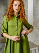 Сукня-сорочка кольору Оливка 270106-2 - Фото6 Сукня-сорочка кольору Оливка 270106-2