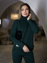 Модний костюм двійка з ангори з начесом 210352-1 Темно-зелений