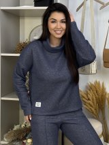 Жіночий трикотажний костюм oversize з люрексом і прямими брюками INNOE 210366-5Темно-синій - Innoe