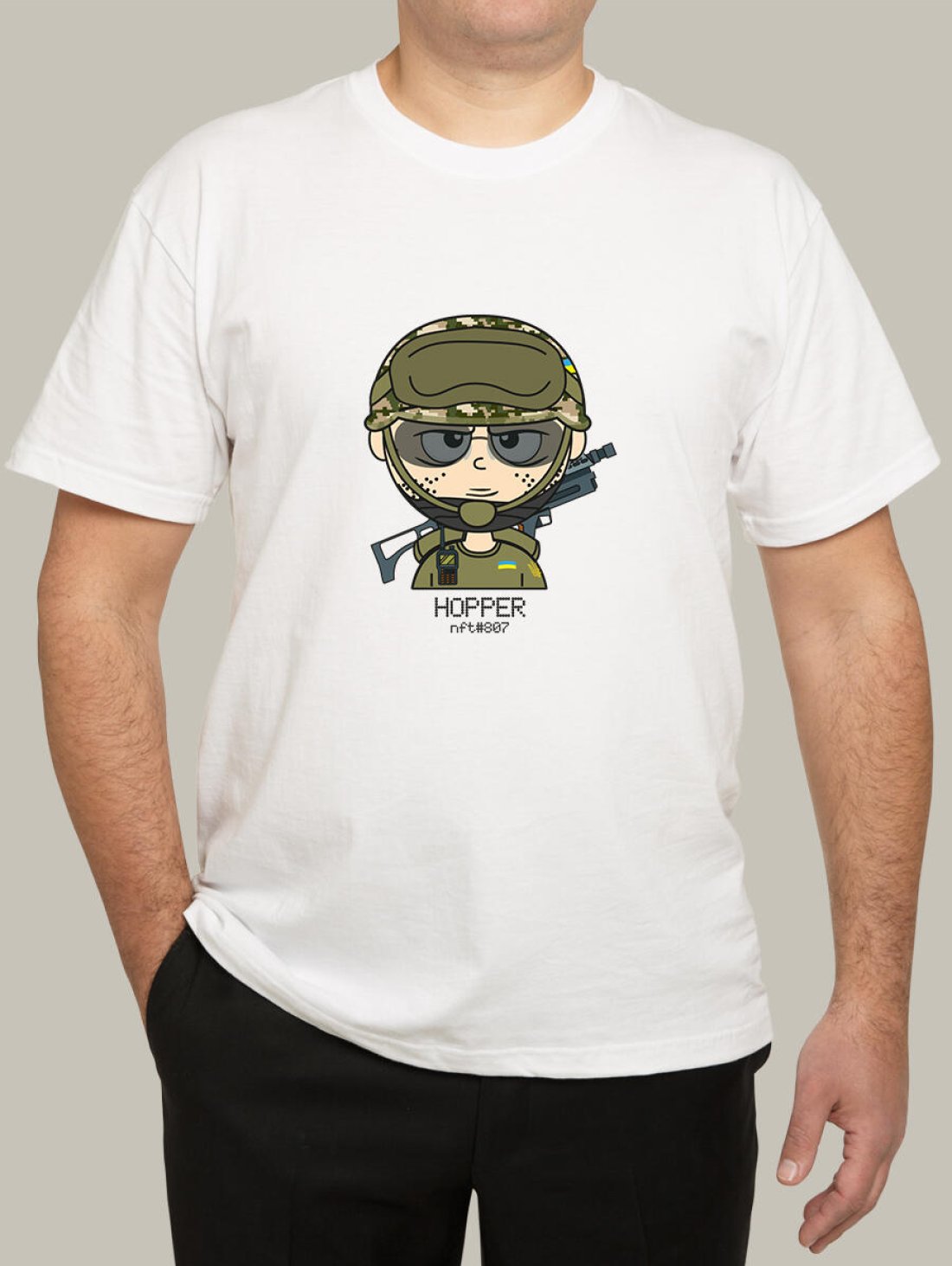 Чоловіча футболка, біла з принтом аватара Military Hopper 807
