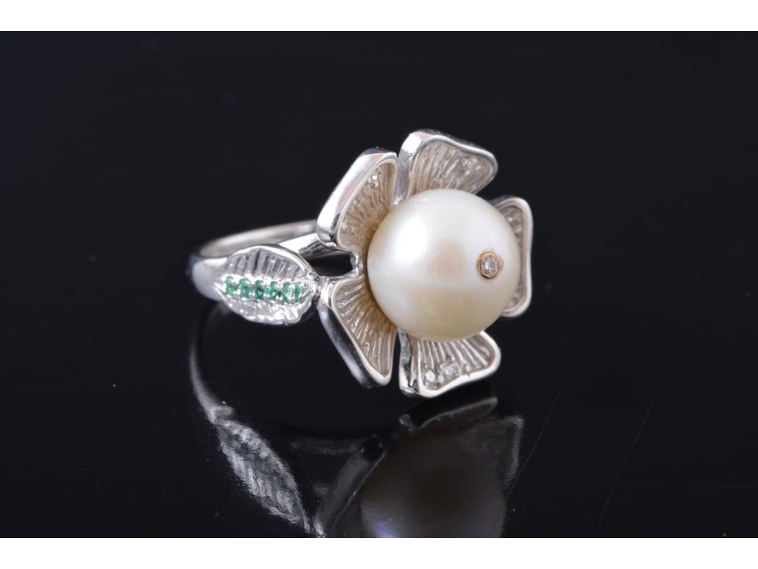 Гарнітур "Перлинова квітка" , біле золото - Фото4 Гарнітур "Перлинова квітка" , біле золото