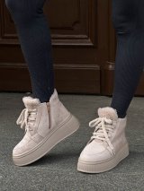 Теплі зимові черевики із замші з махровими шнурками INNOE 777562-1 Бежевий