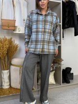 Сорочка oversize в клітинку зі спущеним рукавом INNOE 300066-1 Блакитний - Innoe