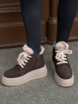 Жіночі замшеві черевики з хутром на платформі INNOE 777562-1 Коричневий