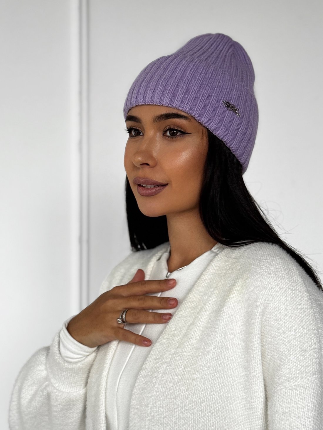 Стильна жіноча шапка рельєфної в'язки INNOE 950868-1 Лавандовий