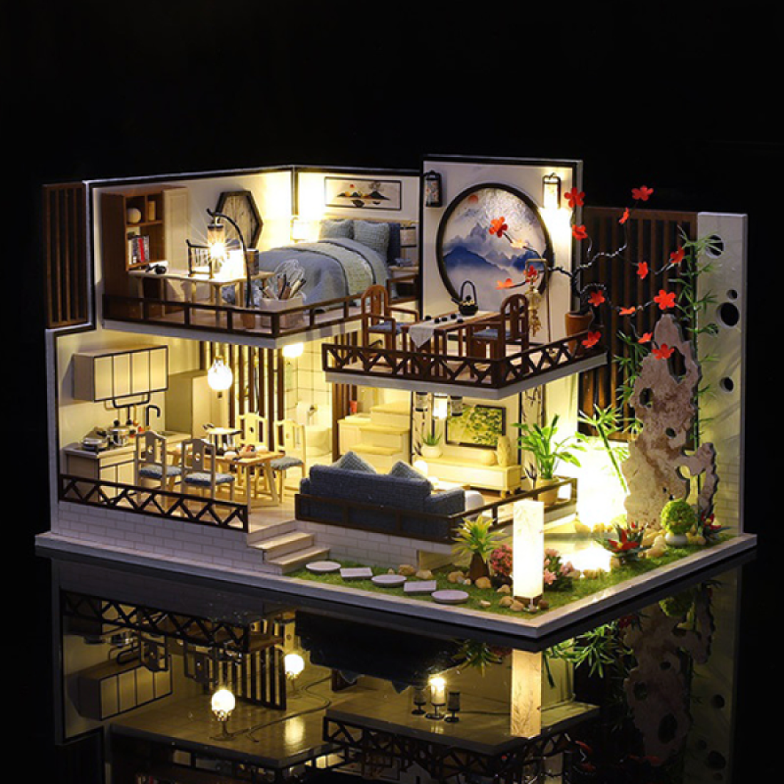 3D Румбокс Вілла в японському стилі DIY Dollhouse + пилозахисний купол - Pobut