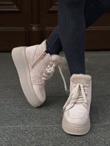 Теплі зимові черевики із замші з махровими шнурками INNOE 777562-1 Бежевий