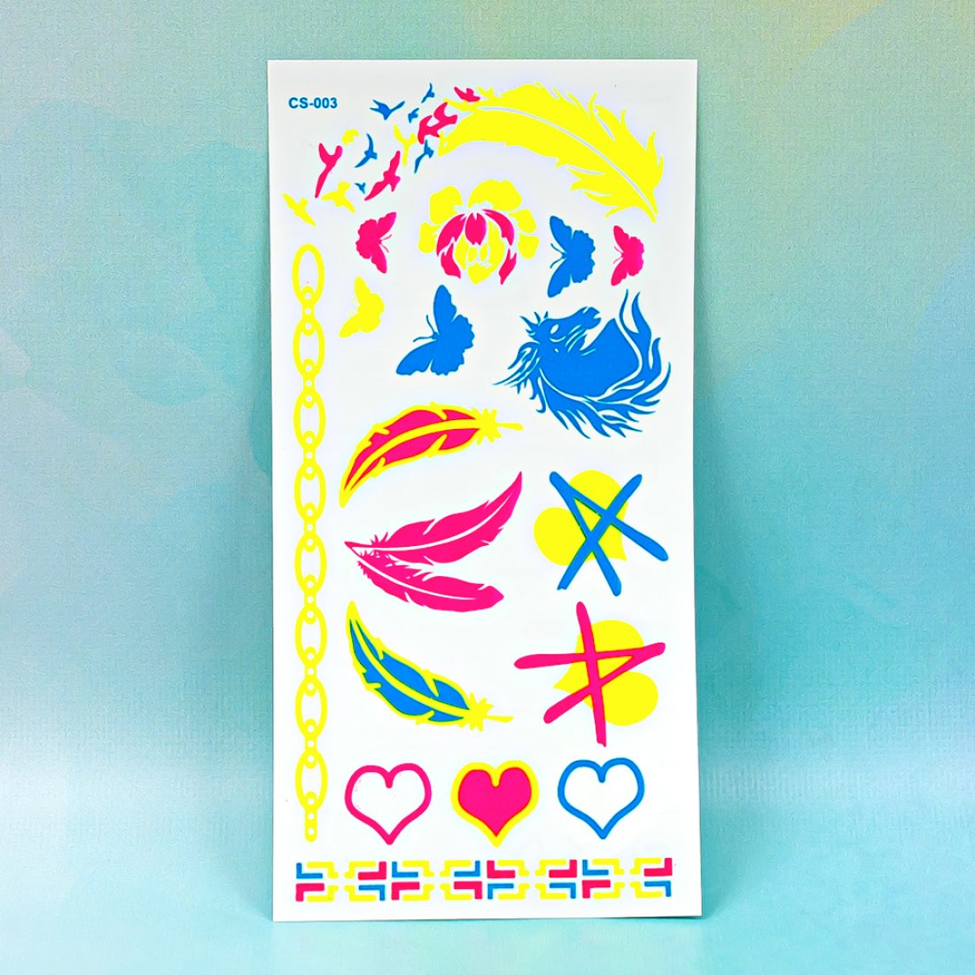 Неонові татуювання Серця та Пір'я 21 см - Pobut