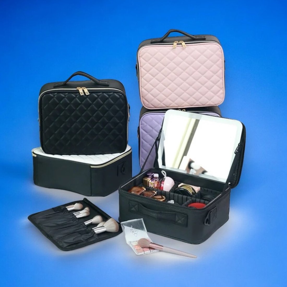 Органайзер для косметики с лед зеркалом кожзам оптом, фото