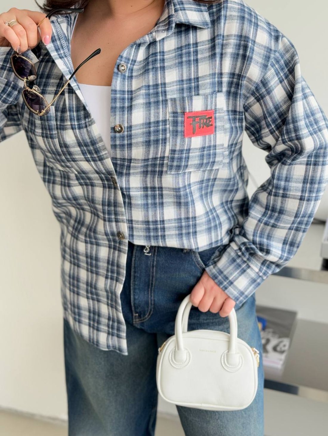 Повсякденна жіноча сорочка у клітинку з тіару INNOE 300062-1Синій - Купити