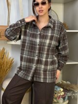 Жіноча сорочка оверсайз у клітинку на кнопках INNOE 300066-1 Шоколадний