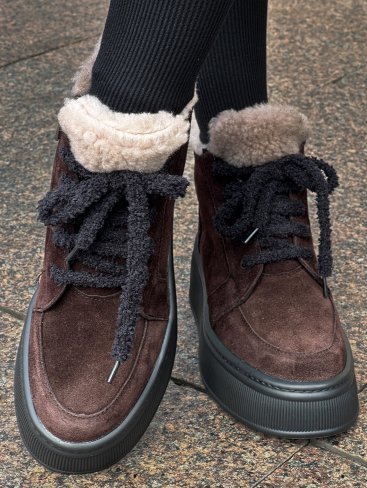 Жіночі замшеві черевики з хутром на високій підошві INNOE 777562-3 Шоколадний - Купити