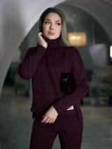 Утеплений жіночий костюм із хомутом та брюками INNOE 210366-1 Вишневий