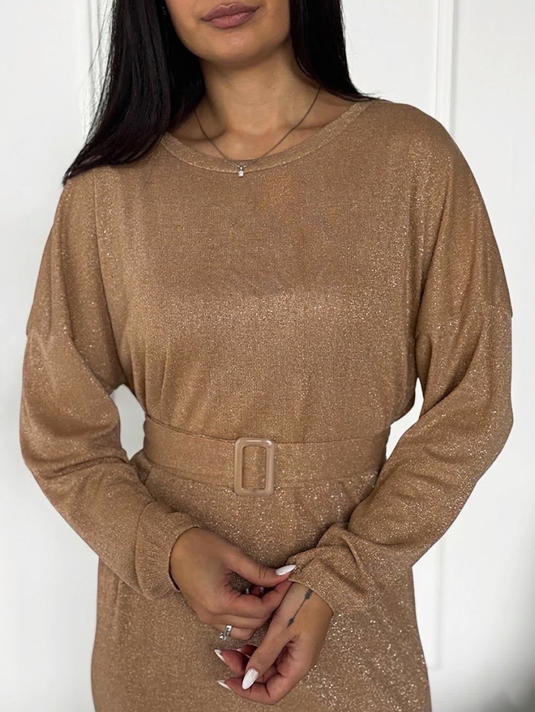 Святкова сукня з блиском INNOE 270588-1 Бежевий - Купити