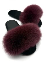 Жіночі домашні капці Family Story Пухнастики з натуральним хутром песця Бордові