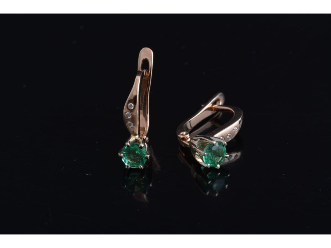 Сережки жіночі із діамантами та смарагдами - Фото1 Сережки жіночі із діамантами та смарагдами