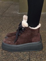Жіночі замшеві черевики з хутром на високій підошві INNOE 777562-3 Шоколадний - Купити