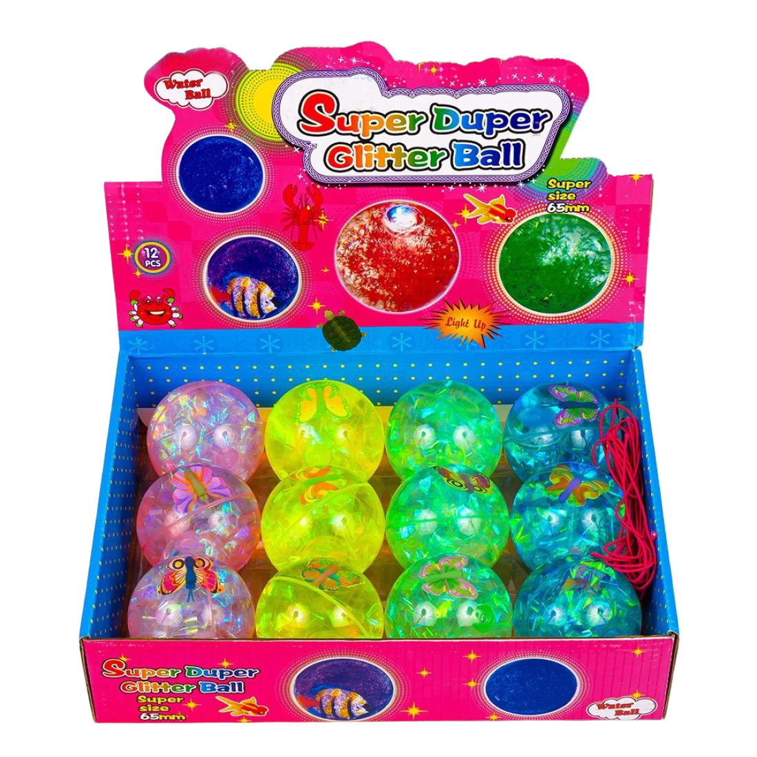 Сяючі м'ячики на гумці Метелики з конфетті 6,5 см