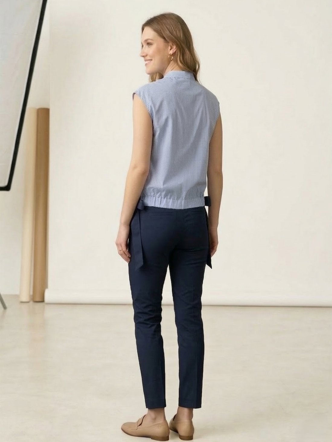 Жіноча сорочка з котону у клітину для щоденного стилю INNOE 630002-1 Блакитний - Купити