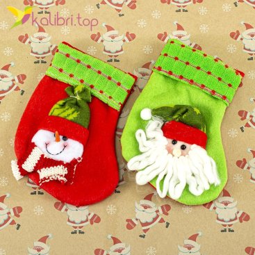 Маленька шкарпетка для новорічних подарунків Санта Клаусята оптом фото 01
