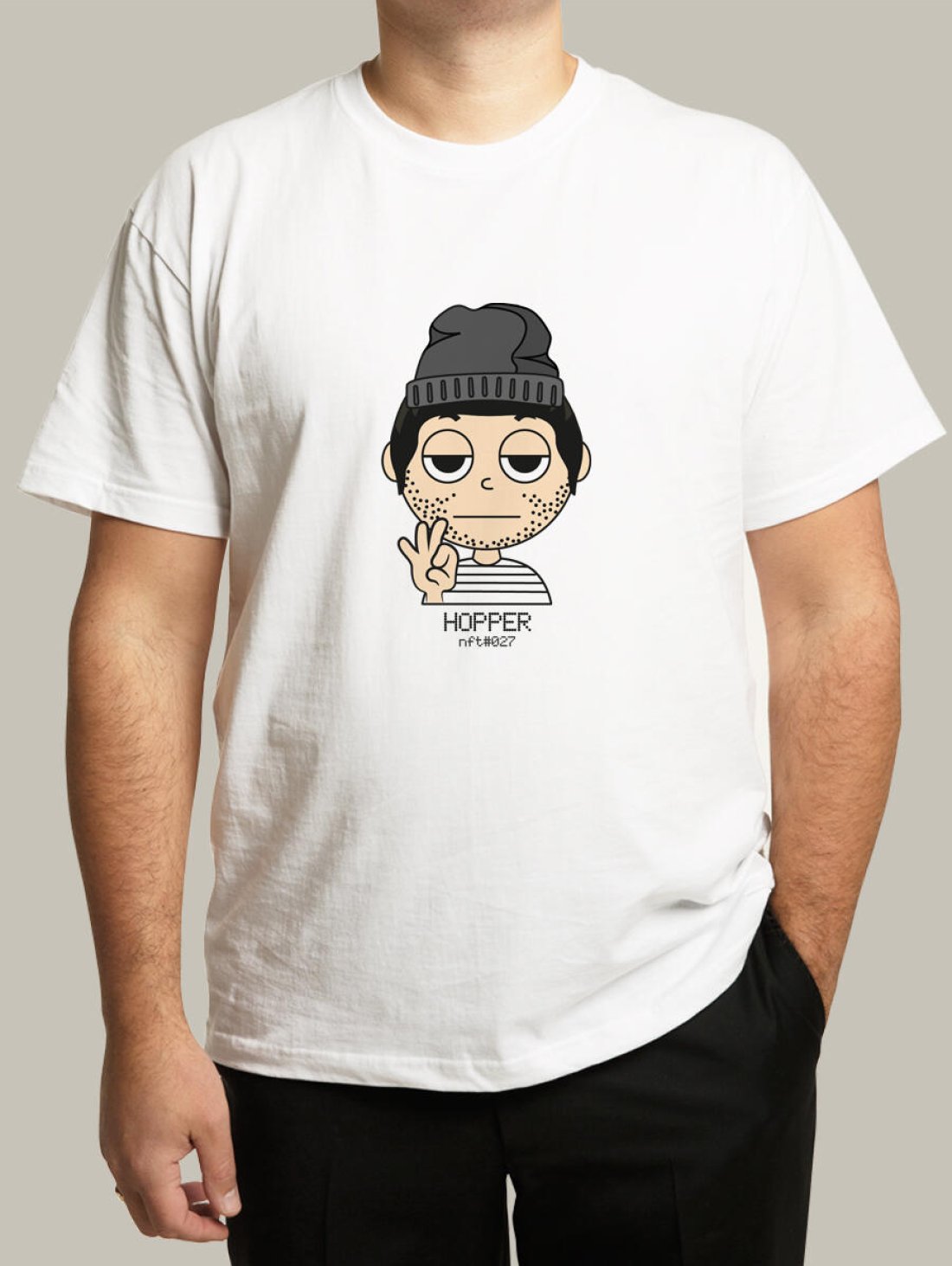 Чоловіча футболка, біла з принтом аватара Hopper 027