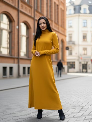 Стильна жіноча сукня максі з м’якого трикотажу 270384-11 Гірчичний - Купити