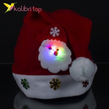 Новорічна шапка Дід Мороз 4052, що світяться, оптом фото 01