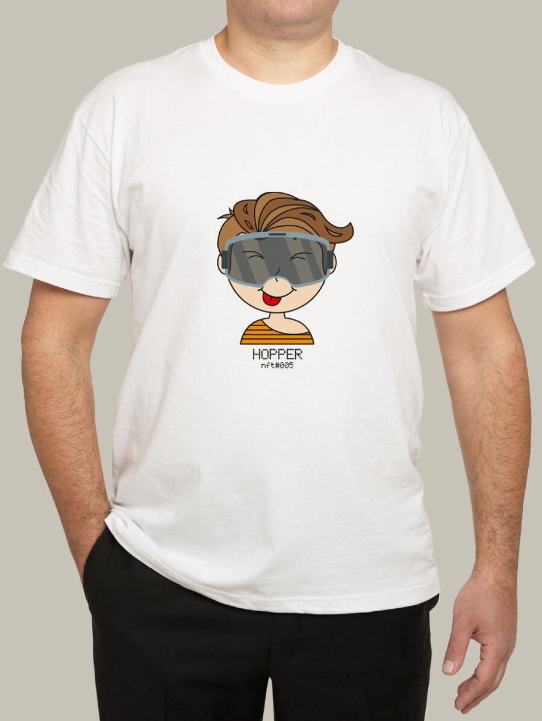 Чоловіча футболка, біла з принтом аватара Hopper 005