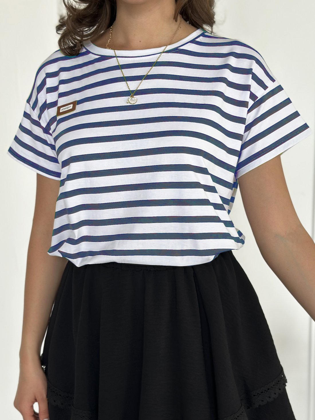 Базова лінія – футболка-оверсайз у смужку INNOE 300054-1 Синьо-білий - Innoe