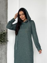 Тепле жіноче плаття-худі з турецької тринитки люрексом і начосом INNOE 270587-1Зелений - Innoe