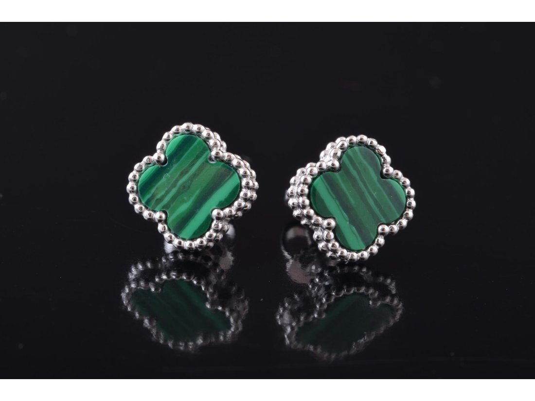 Cережки у стилі Van Cleef із малахітом - Багира