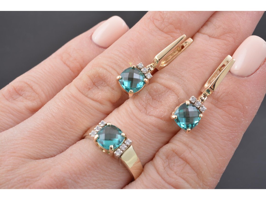 Гарнітур. Сережки та каблучка с зеленим кварцем - Багира