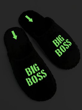 Чоловічі домашні капці Family чорні, класичні, закриті із написом Big Boss, що світиться у темряві - Купити