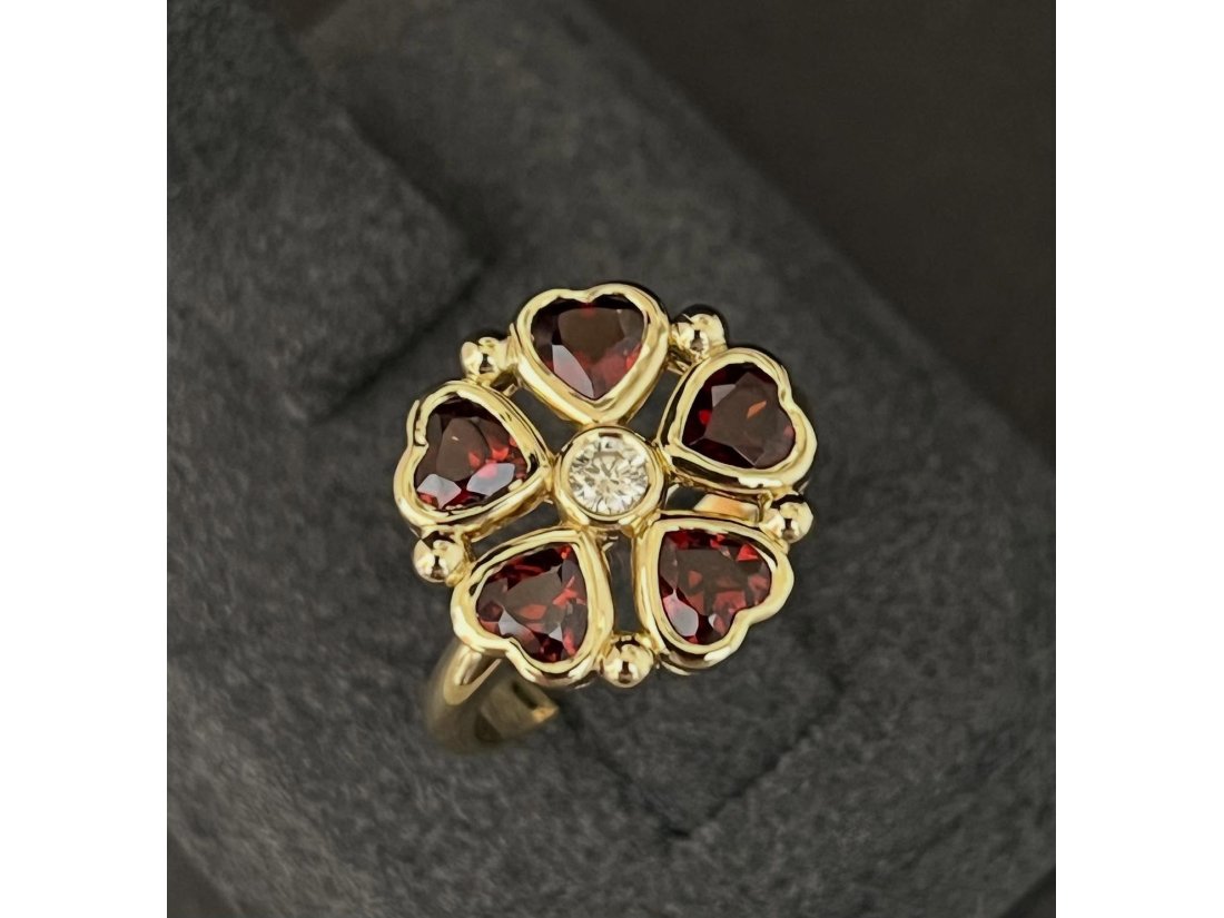 Каблучка з діамантом та гранатом - Фото1 Каблучка з діамантом та гранатом