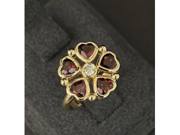 Каблучка з діамантом та гранатом - Фото Каблучка з діамантом та гранатом - Купити