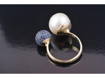 Каблучка із сапфірами та перлинами - Купити