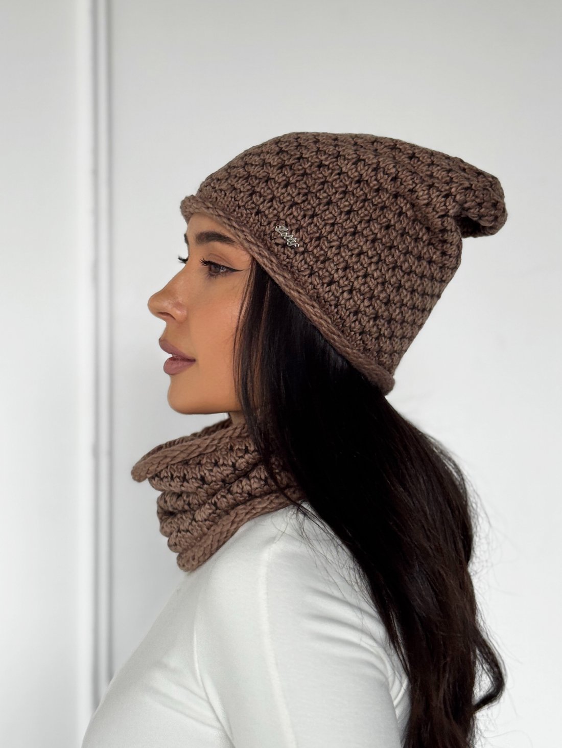 Жіночий демісезонний комплект — шапка та бафф INNOE 950065-1 Капучино