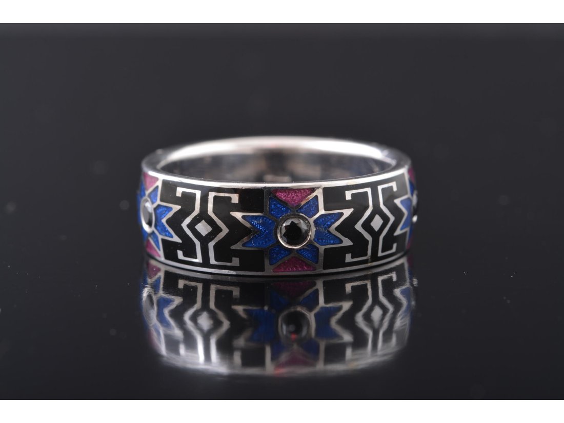 Каблучка біле золото, гаряча емаль - Купити