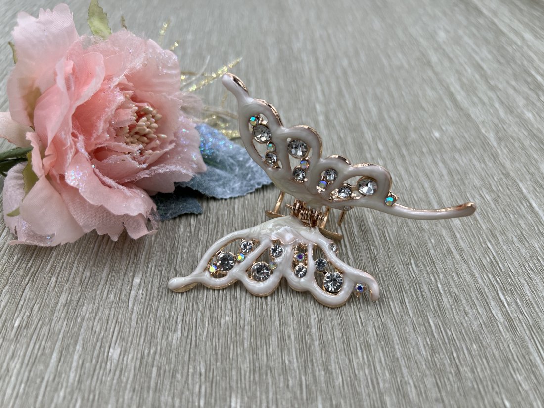 Краб для волосся метелик метал ,золото з камінням 8см.