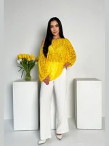 Стильна блуза-туніка вільного силуету з гіпюру INNOE 230232-2 Жовтий - Купити