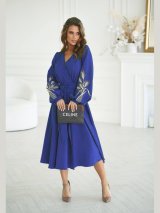 Ніжна сукня на запах вишивка колоски 270545-3 Синій - Купити