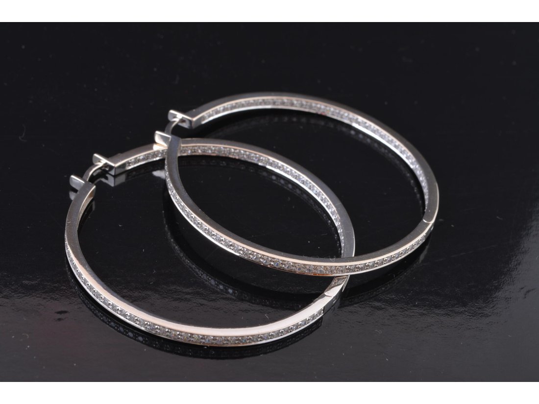 Сережки-кільця із камінням, біле золото - Багира