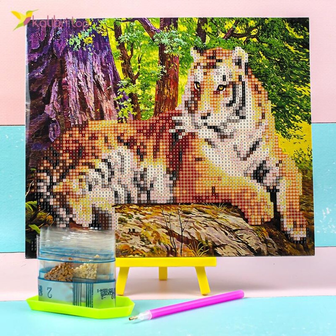 Алмазная мозаика по номерам Тигр в лесу 21*25 см оптом фото 01
